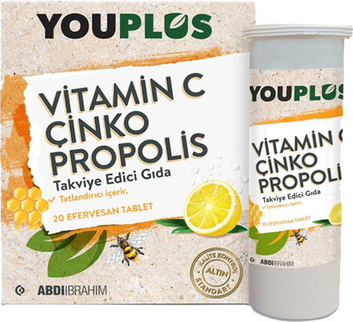Youplus Vitamin C, Çinko, Propolis 20 Efervesan Tablet